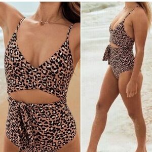 Aerie Leopard Print Wrap One-Piece Full Coverage Swimsuit